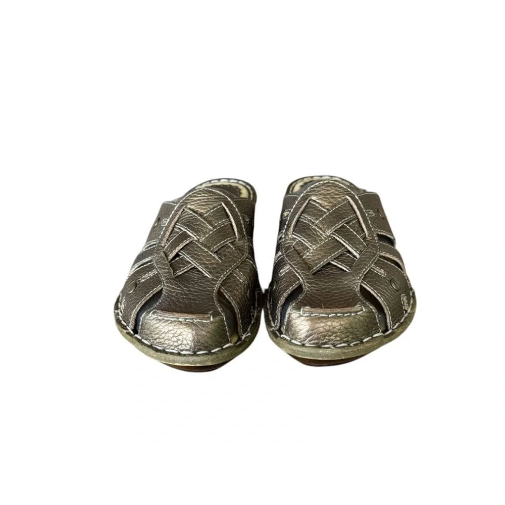 Covington Women's Bronze Slip-On Leather Wedge Sandals Size 7